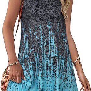 Summer Women's Boho Floral Sleeveless Dress Casual Pockets Flowing Tank